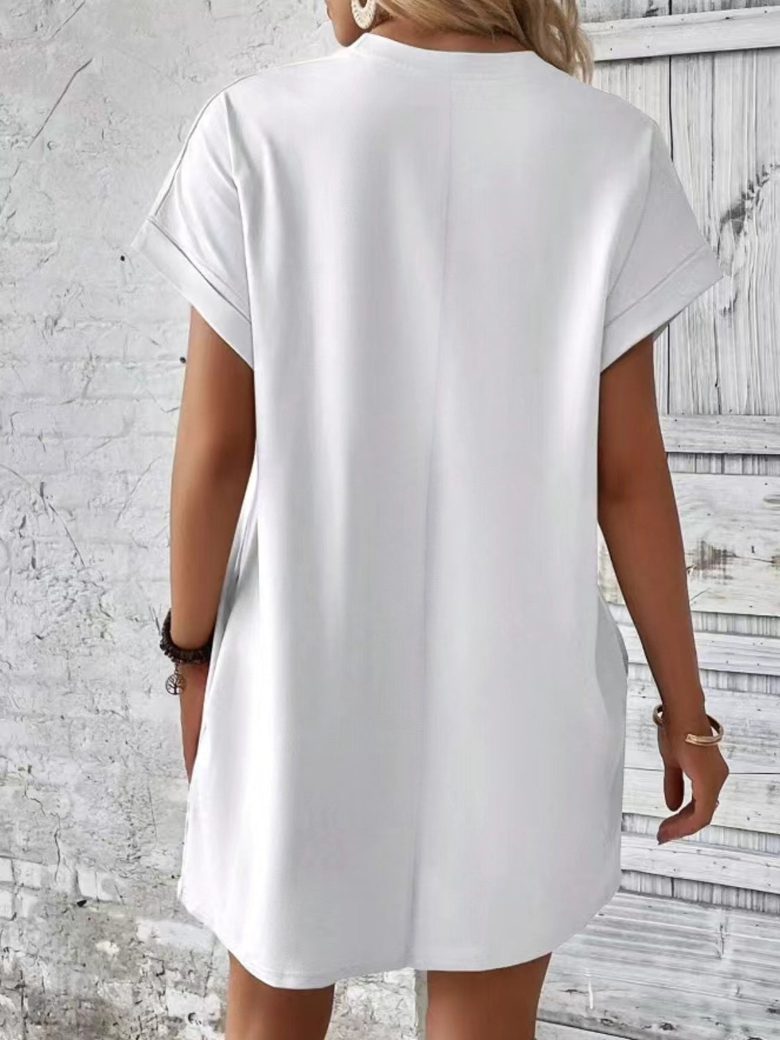 Pocketed Round Neck Short Sleeve Dress - store name